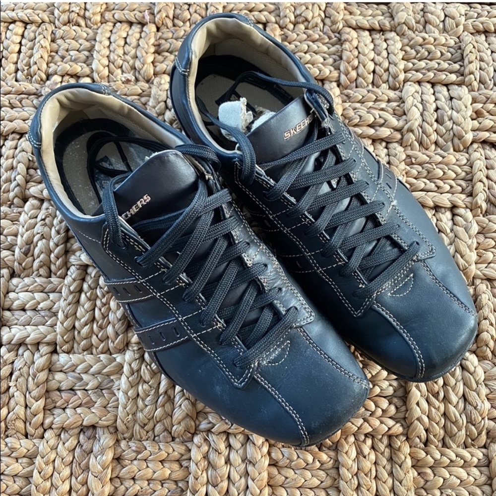 Skechers Men’s Leather Tennis Shoes Black Gem